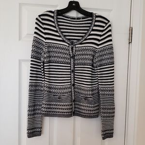 Trina Turk Navy Blue & White Cardigan